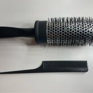 Silver Barrel Hair Brush with Black Comb